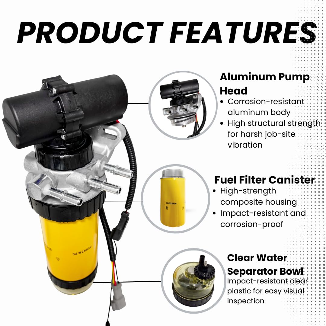 12V Fuel Lift Pump Fuel Filter Assembly for JCB 3CX 4CX 6TST Loader Dumper – A7046