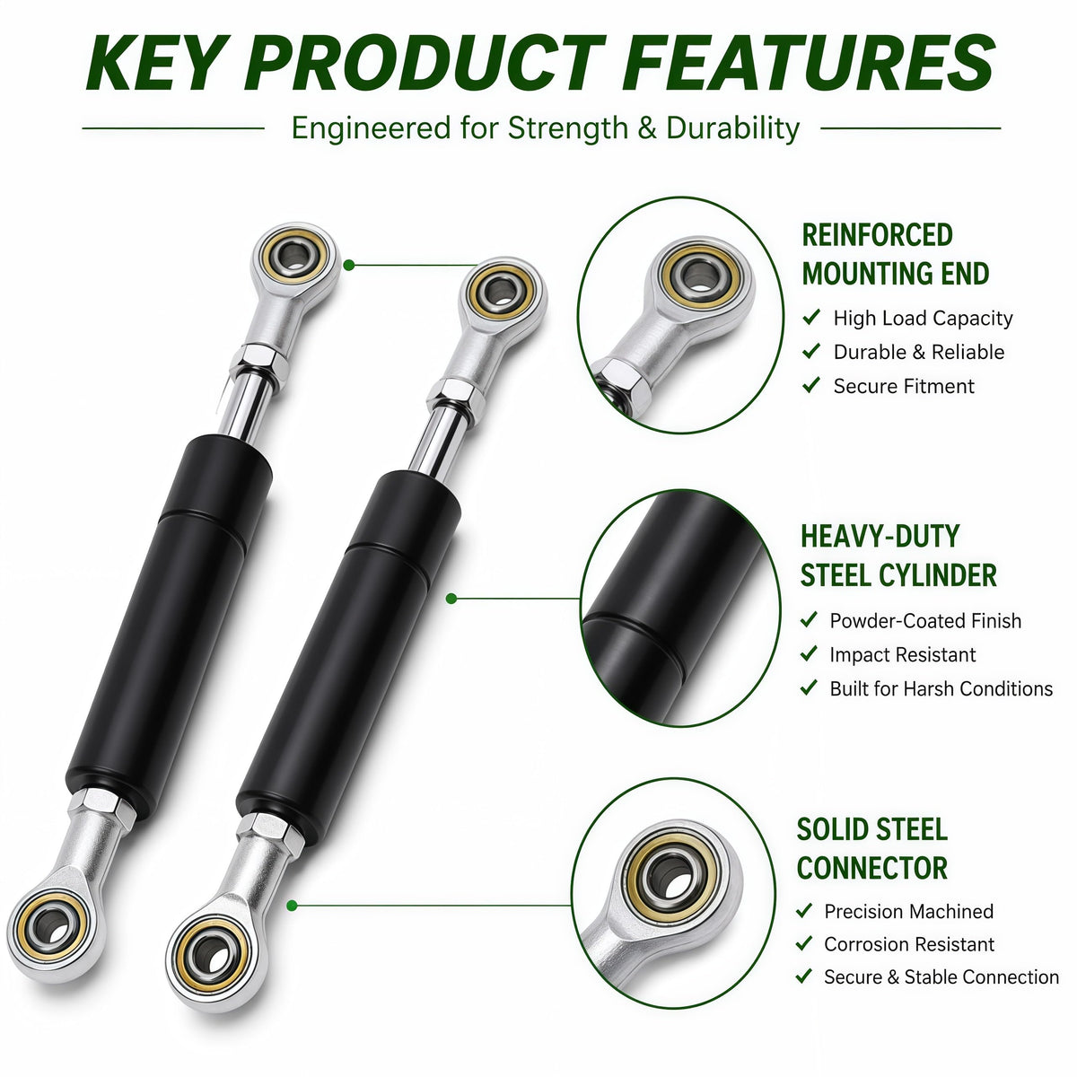 2-Pack Cab Door Gas Strut for John Deere Backhoe Loader 310J 310SJ 310K 310SK 310K EP, Fits 410J 410K 315J 325SK 710J 710K Lift Support | AT340156 - Image 3