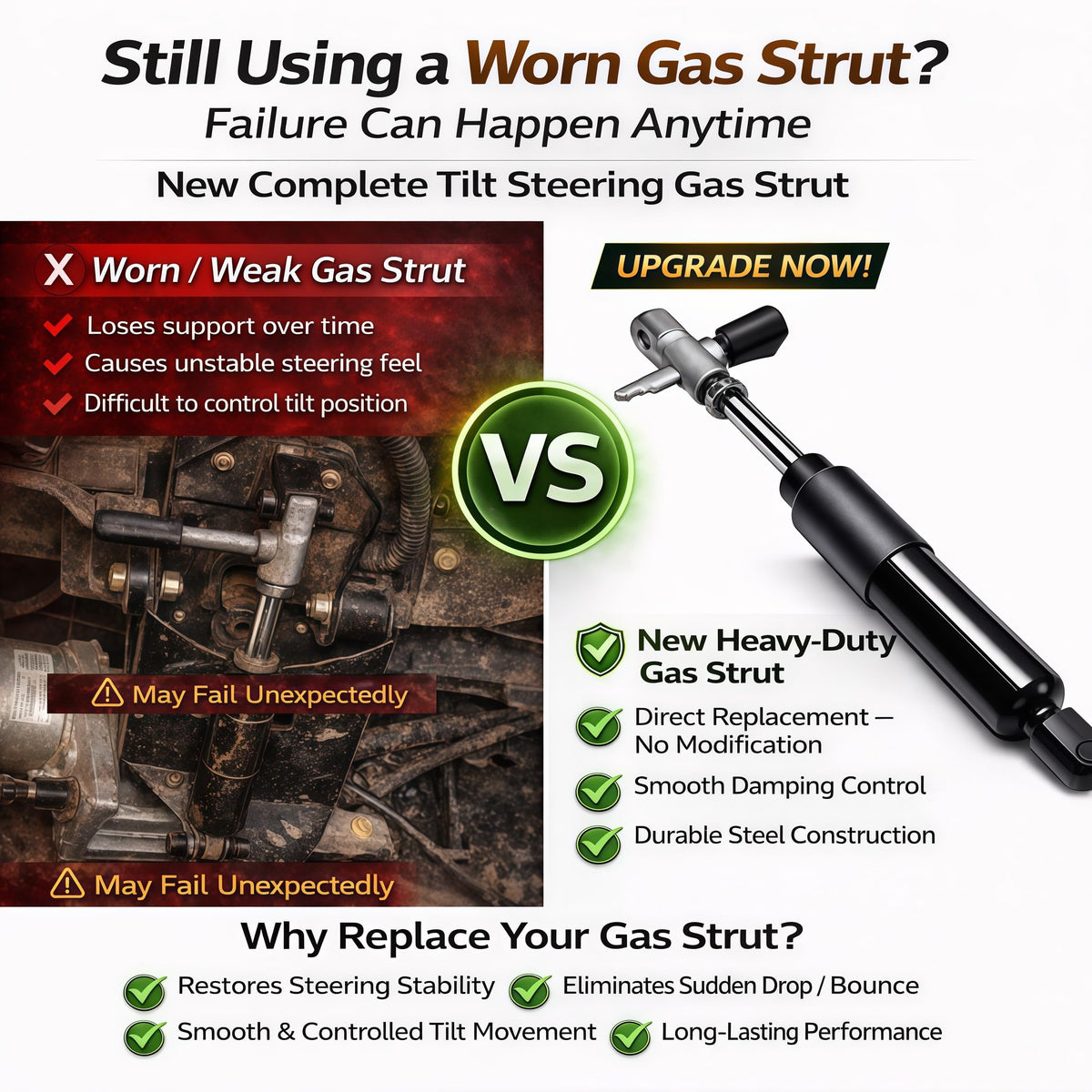 Tilt Steering Gas Strut for New Holland TC35 TC40 TC45 TC29 TC33 Tractor, Fits Boomer 2030 2035 3040 3045, Case IH DX25 DX33 DX35 DX40 Farmall 31 35 40 45 | 86522914 - Image 3